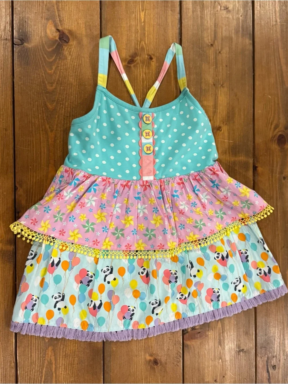 EUC Matilda Jane Girls' Teal & Pink Tiered Party Dress Top